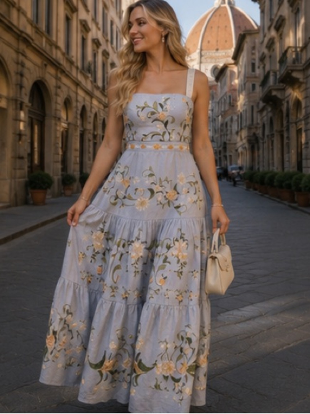 Light Blue Floral Embroidered Maxi Dress - Picture 8 of 16
